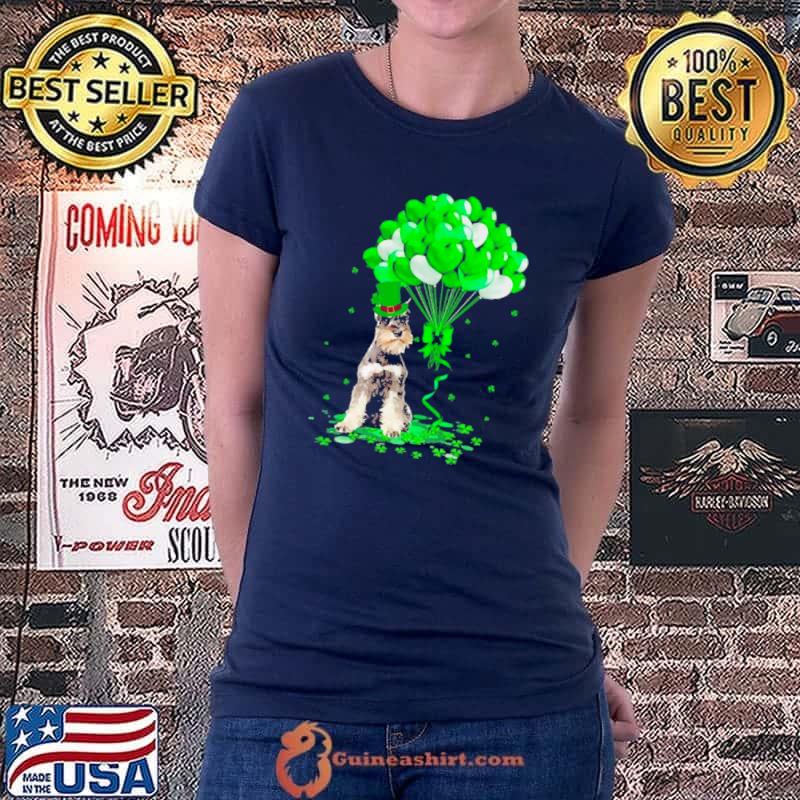 Lucky Balloon Grey Miniature Schnauzer Dog Hearts Valentine’s Day Shirt Ladiestee