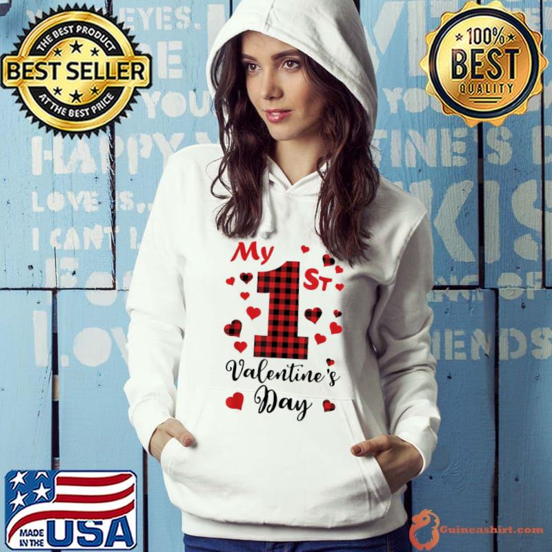 My 1st Valentines Day Hearts Love Buffalo Plaid T-Shirt