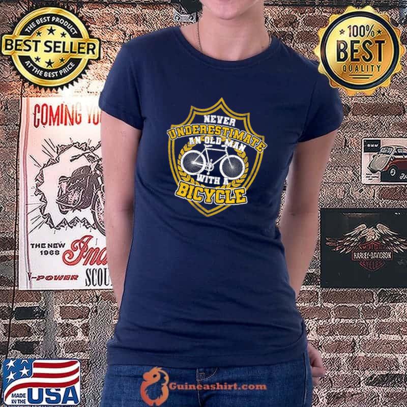 Never Underestimate An Old Man With A Bicycle MTB Bike T-Shirt Ladiestee