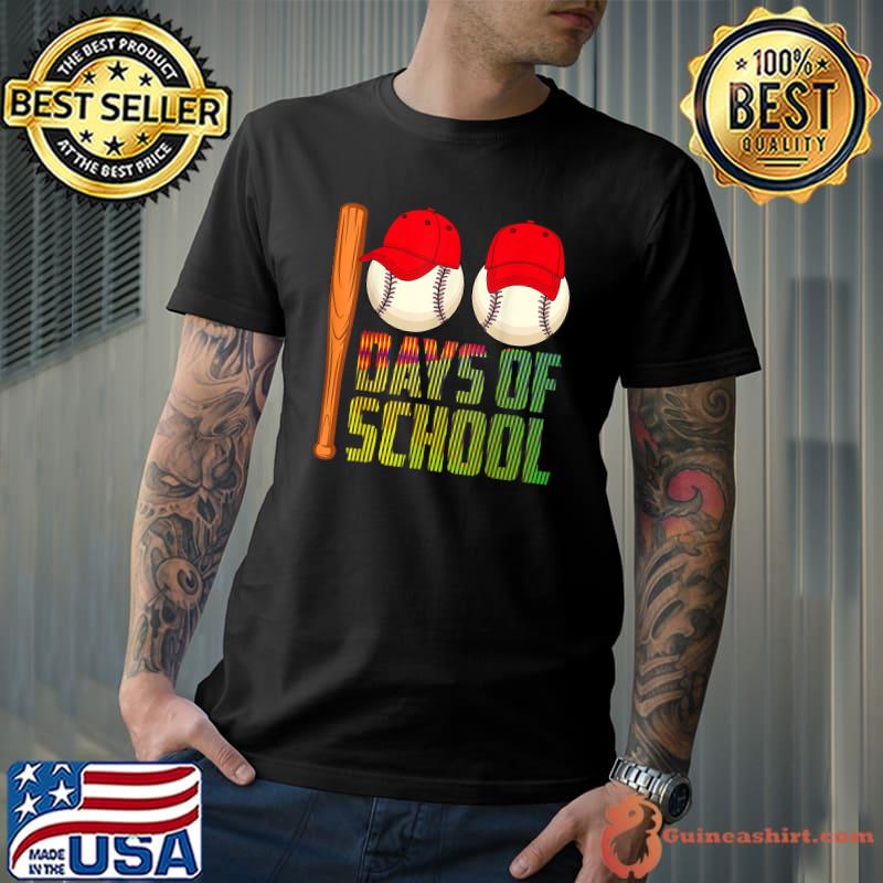 Nice 100 Days of School Baseball Teacher Kids Happy 100th Day T-Shirt