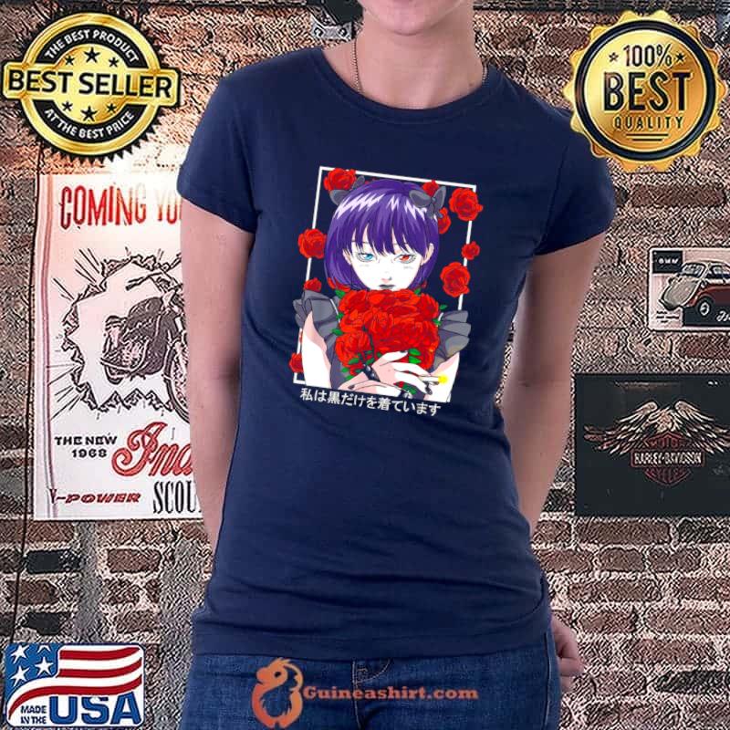Nice Goth Anime Girl Gothic Roses Aesthetic Japanese Vaporwave Shirt Ladiestee