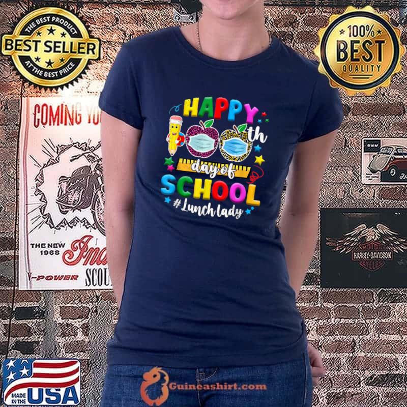Nice Happy 100Th Day Of School Lunch Lady Life Face Mask Leopard T-Shirt Ladiestee