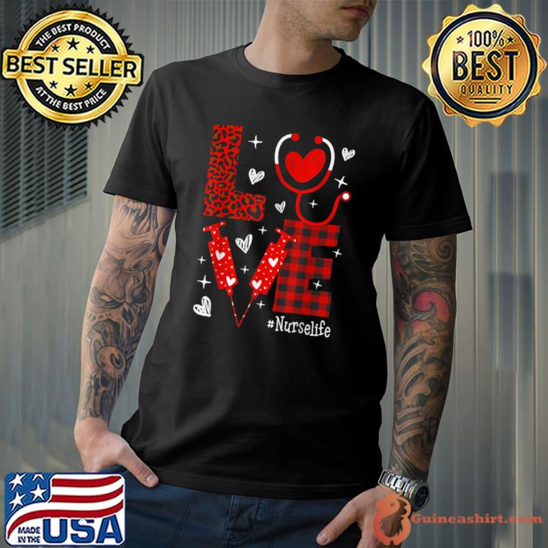 Official Love Nurse Leopard Red Heart Lover Valentines Day Nursing T-Shirt