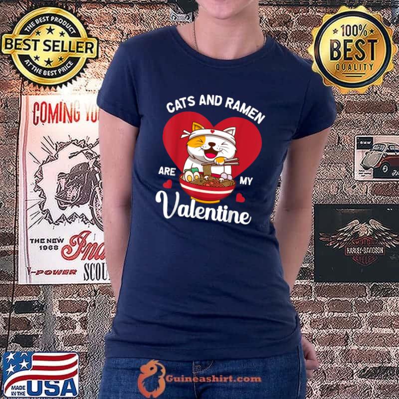 Official Ramen Cat Heart Kawaii Japanese Food Girls Valentines Day T-Shirt Ladiestee