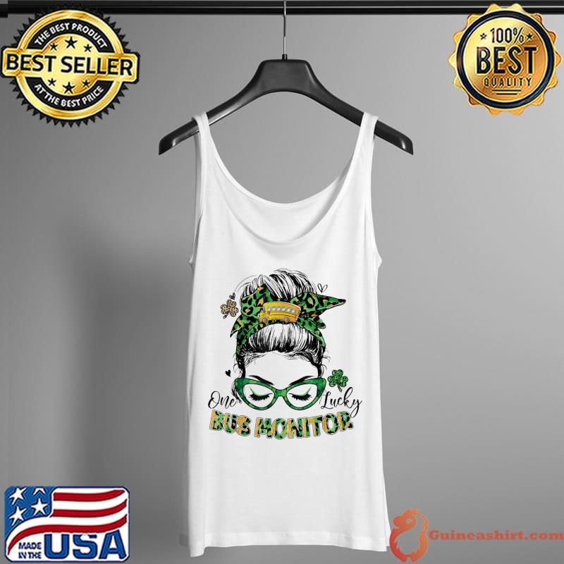 One Lucky School Bus Monitor Messy Bun St Patricks Day T-Shirt Tank Top