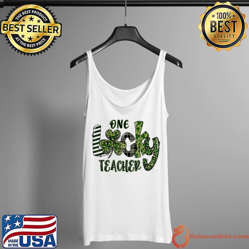 One Lucky Teacher leopard plaid St Patrick’s Day 2022 T-Shirt Tank Top