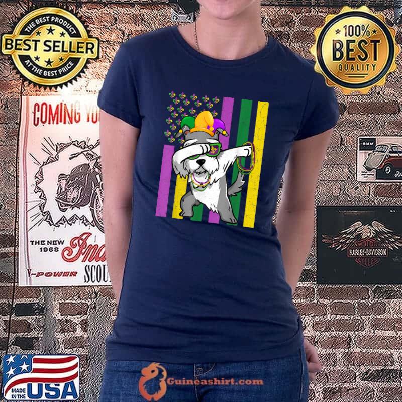 Original American Flag Mardi Gras Schnauzer Dog Festival Puppy Lover T-Shirt Ladiestee
