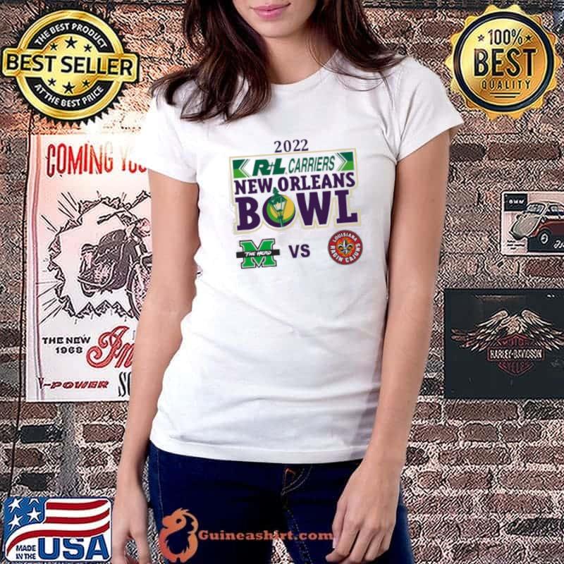Original Marshall Thundering Herd vs Louisiana Ragin Cajuns 2022 RL Carriers New Orleans Bowl tee Ladiestee