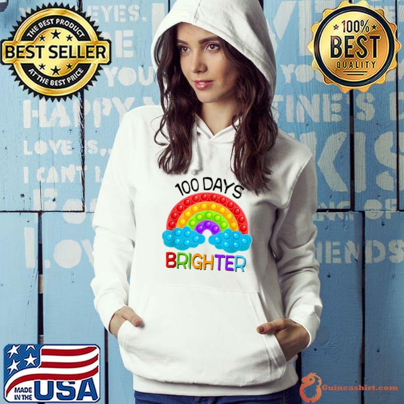 Premium 100 Days Brighter Teacher Student 100 Days Of School Rainbow T-Shirt