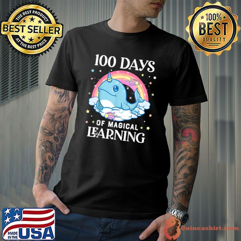 Premium 100 Days of School Narwhal Unicorn Girls 100th Day Rainbow T-Shirt