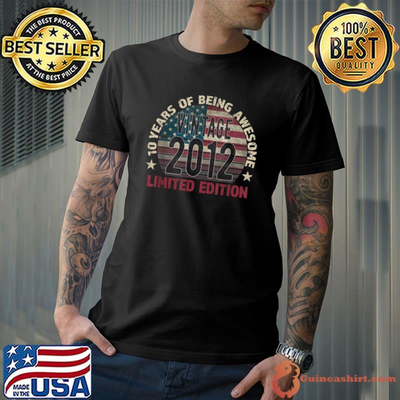 Premium 10th Birthday Gift boys Vintage 2012 10 Years Old - USA Flag T-Shirt