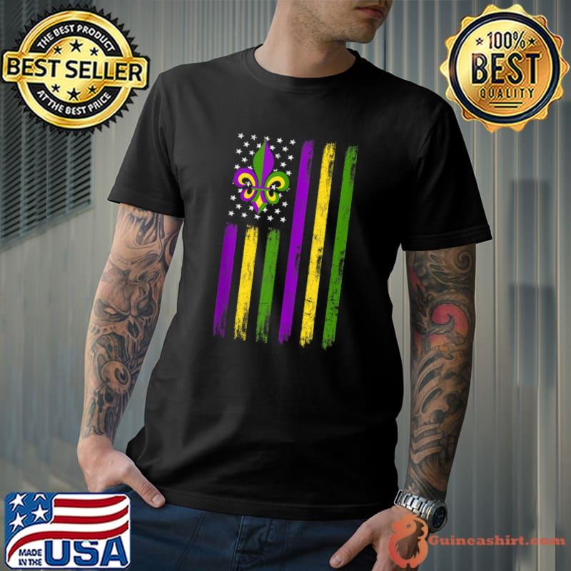 Retro Vintage Fleurs De Lis Mardi Gras American Flag Party T Shirt
