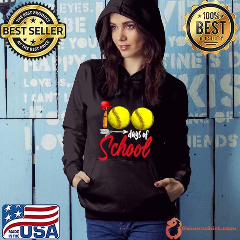 Top 100 Days of School Softball Teacher Kids 100th Day Softball T-Shirt