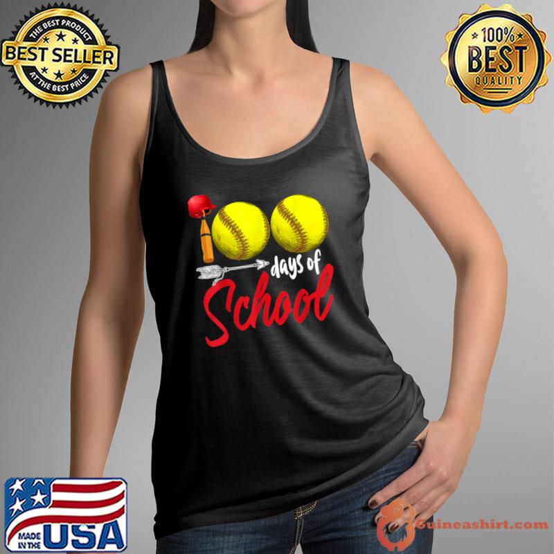 Top 100 Days of School Softball Teacher Kids 100th Day Softball T-Shirt Tank Top