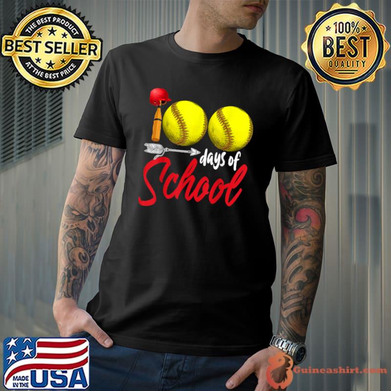 Top 100 Days of School Softball Teacher Kids 100th Day Softball T-Shirt Unisex