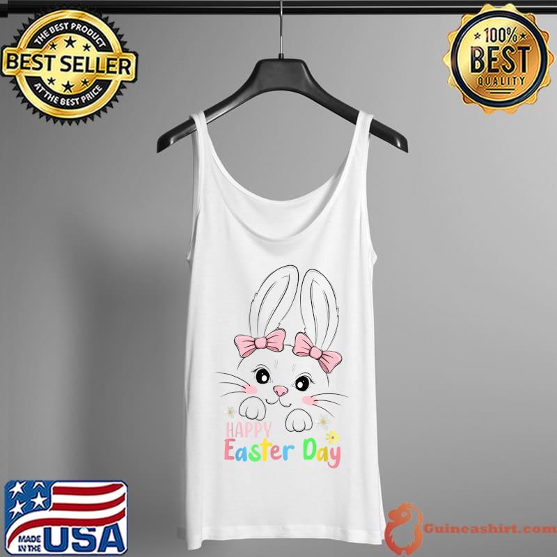 Top Happy Easter Day Cute Bunny Face Rabbit Bow tie Girls Womens T-Shirt Tank Top