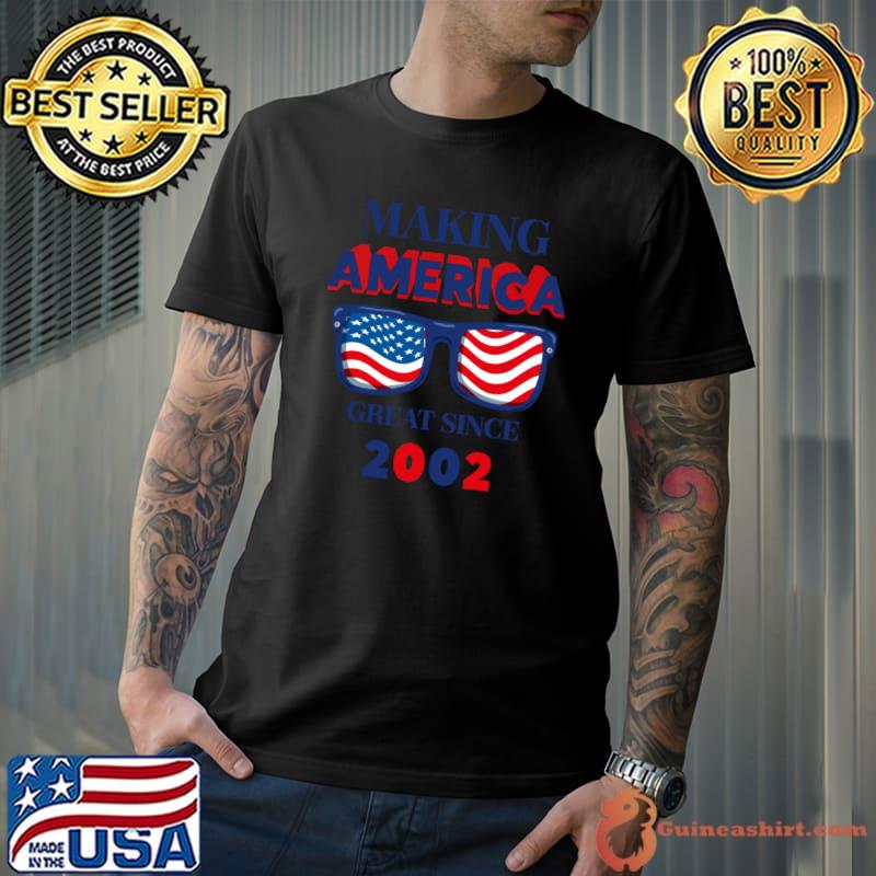 20th Birthday Great Since 2002 Tees Proud American Flag T-Shirt