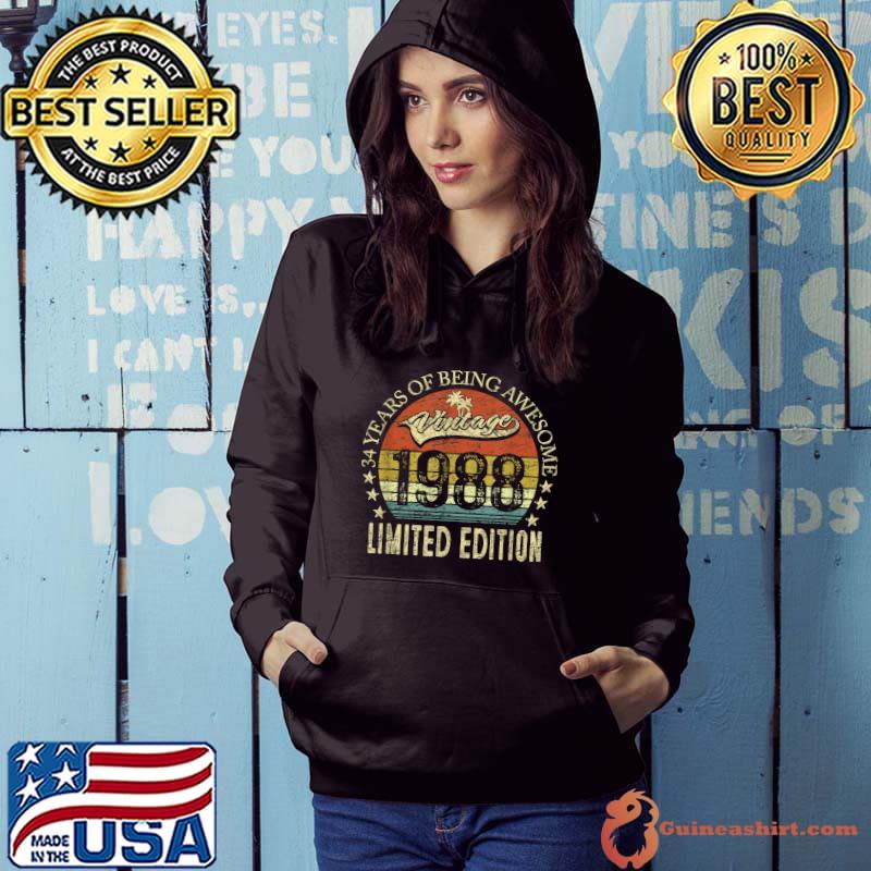 34th Birthday Gifts Vintage 1988 34 Year Old Gift Men Women T-Shirt Hoodie