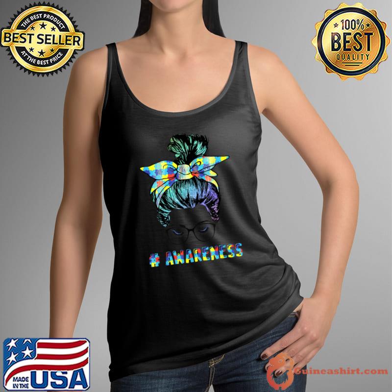 Autism Awareness Bun Sunglasses Mom Women T- Tank Top