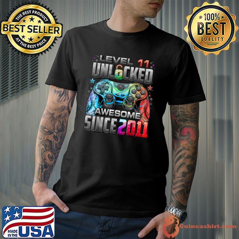 Awesome Level 11 Unlocked Awesome Since 2011 11th Birthday Gaming T-Shirt