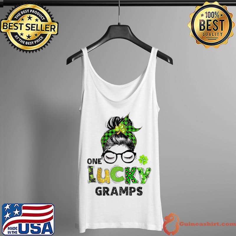 Awesome One Lucky Gramps Messy Bun Leopard St Patrick's Day T- Tank Top