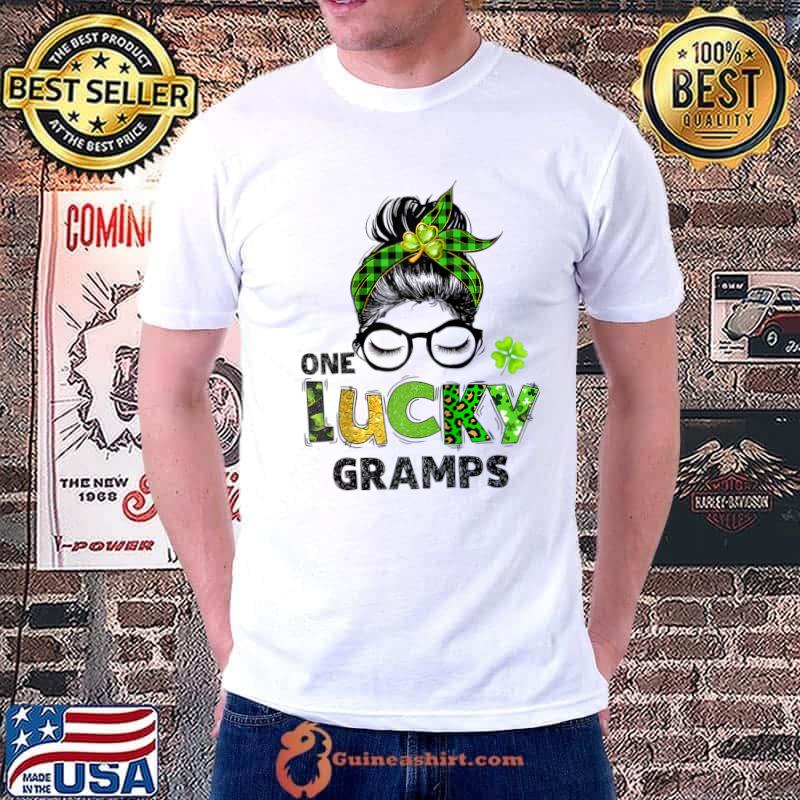 Awesome One Lucky Gramps Messy Bun Leopard St Patrick's Day T- Unisex
