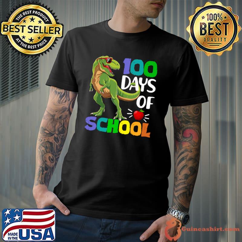 Best 100 Days Of School Dinosaur T-rex Wearing Mask Smarter Kids T-shirt