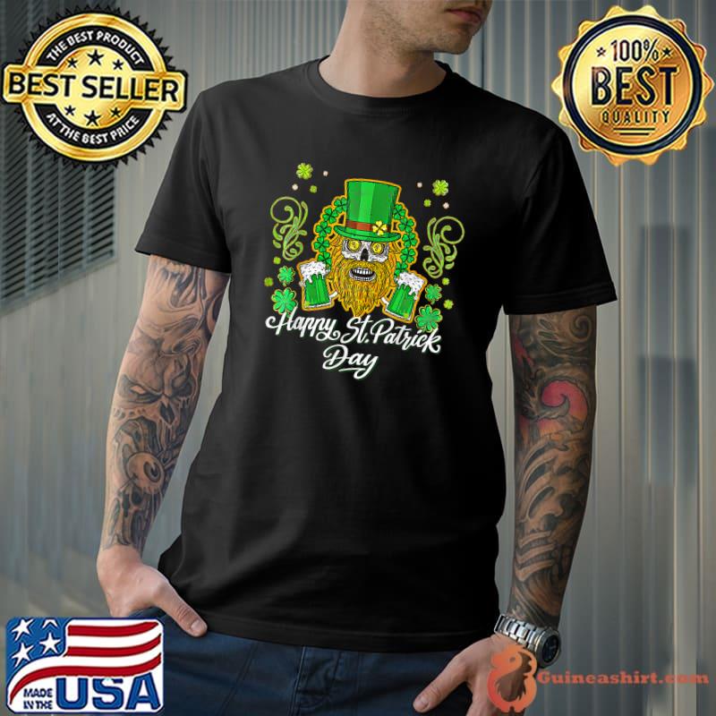 Cool Shamrock Sugar Skull Green Beer St. Patrick's Day T-Shirt