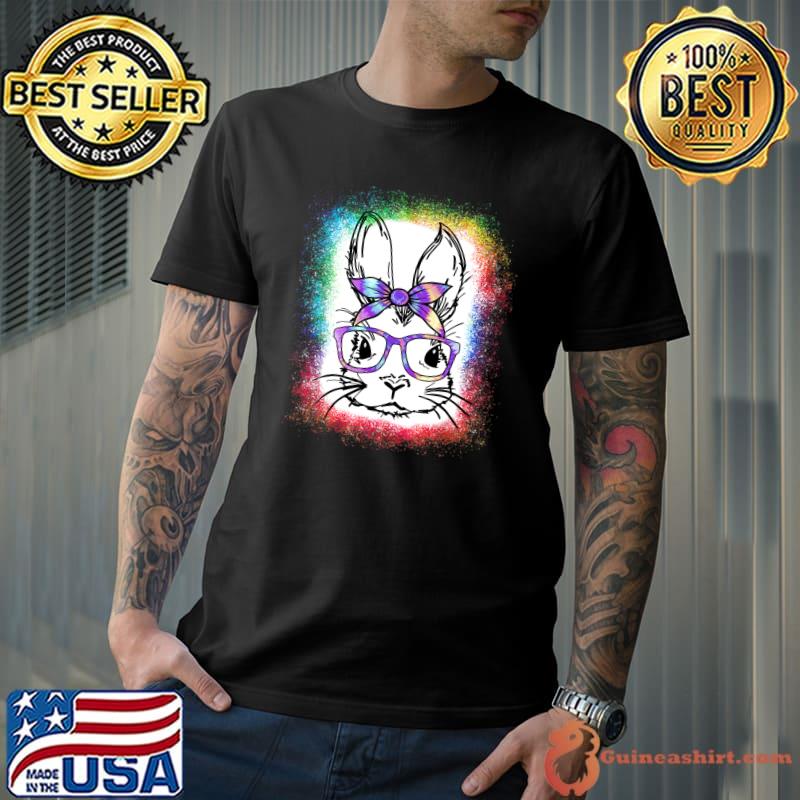 Cute Bunny Face Tie Dye Glasses Bandana Easter Day T-shirt