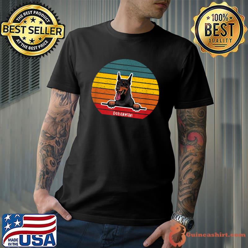 Doberman Pinscher Retro Vintage Colorful Sunset Dog Gift T-Shirt