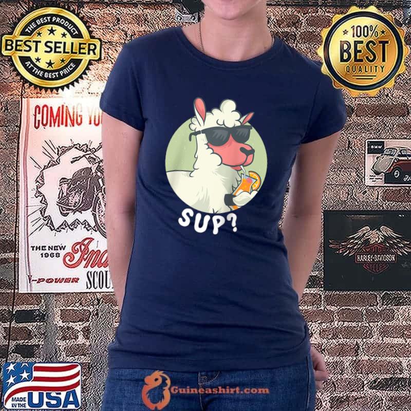 Funny sheep in sunglasses drinks a cocktail Farmer sheep T-Shirt Ladiestee