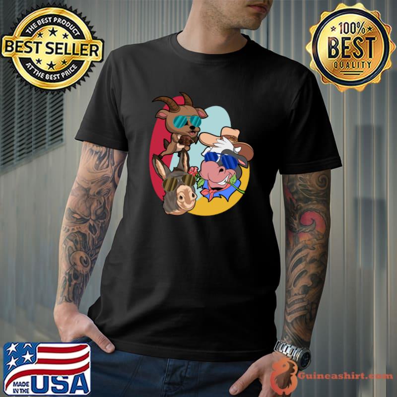 Funny Sunglasses Farm Animal Donkey Goat Cow Farm T-Shirt