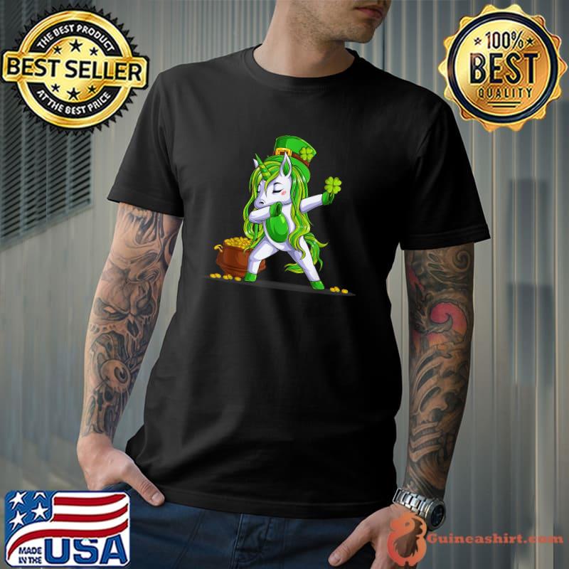 Girls Dabbing Unicorn Leprechaun Lepricorn St Patricks Day T-Shirt