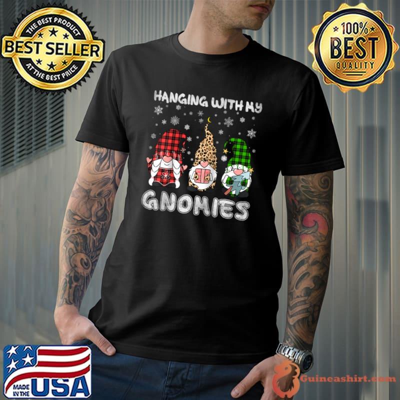 Hanging With Gnomies Gnome Christmas leopard Buffalo Plaid T-shirt