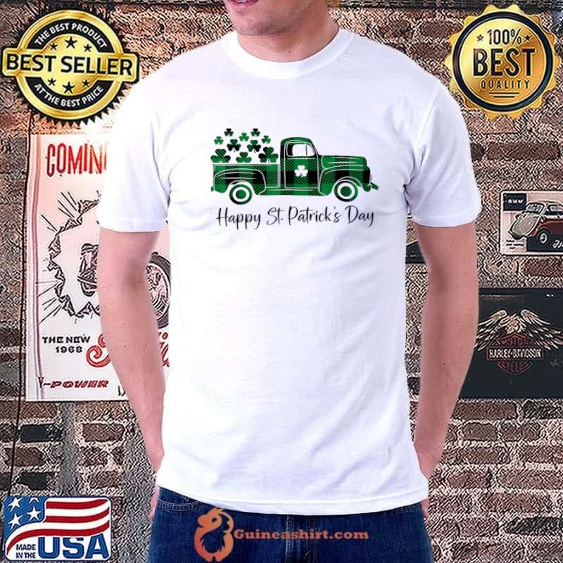 Happy St Patrick's Day Buffalo Plaid Truck Irish Shamrock T-Shirt Unisex