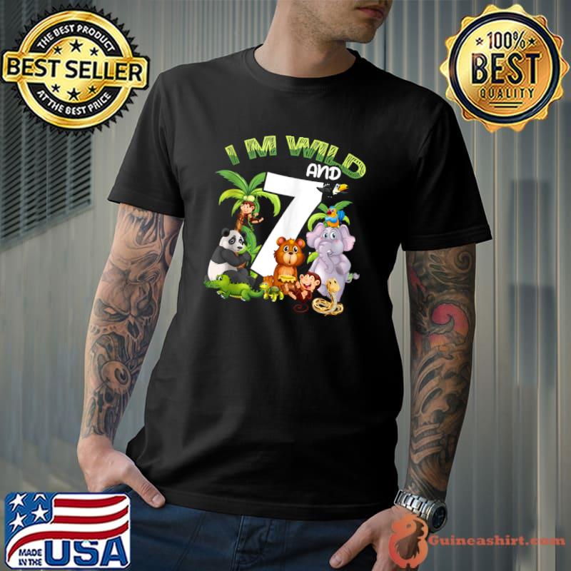 I'm Wild And 7 Year Old 7th Birthday Safari Jungle Animal T-shirt