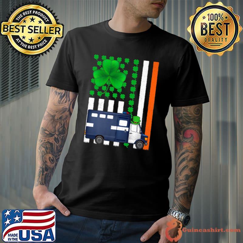 Irish Shamrock American Flag Police Truck St Patrick's Day Premium T-Shirt