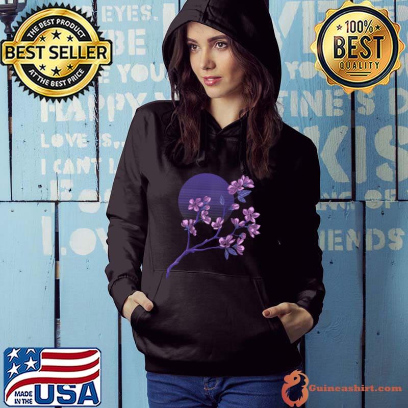 Japanese Sakura Cherry Blossoms Vaporwave Sunset T- Hoodie