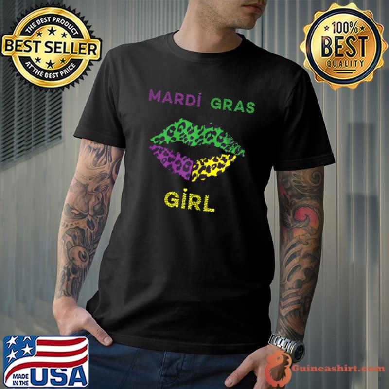Mardi Gras Girl Leopard Lips Holiday Carnival Celebration T-Shirt