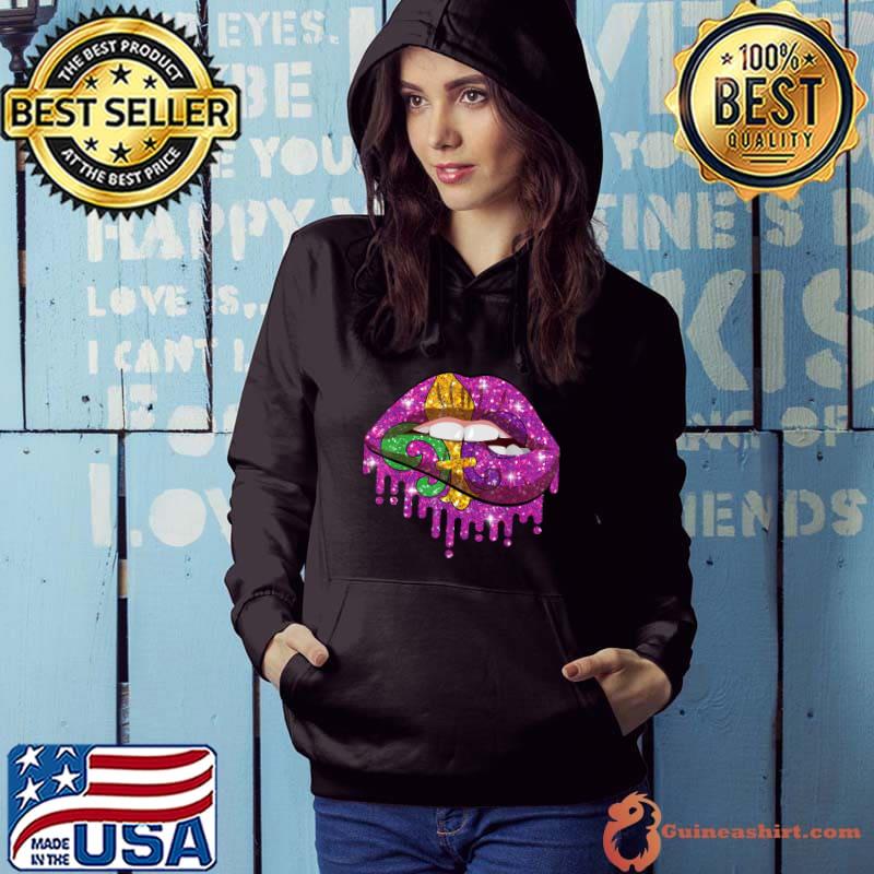 Mardi Gras Lips Queen Carnival Purple & Gold Fleur-de-lis T-Shirt Hoodie