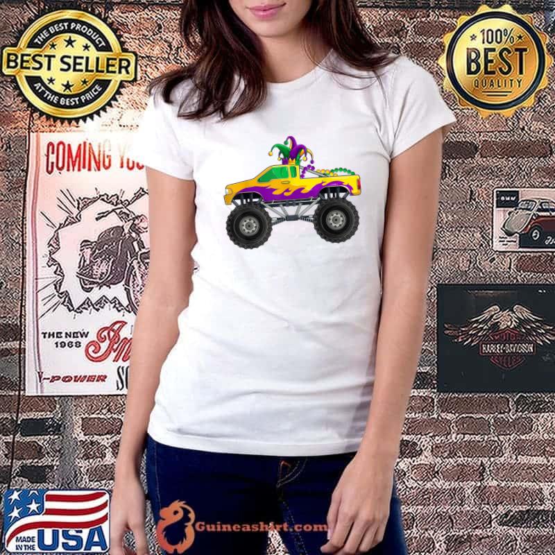 Mardi Gras Monster Truck Beads Jester Hat Shirt, Kids Boys T-Shirt Ladiestee