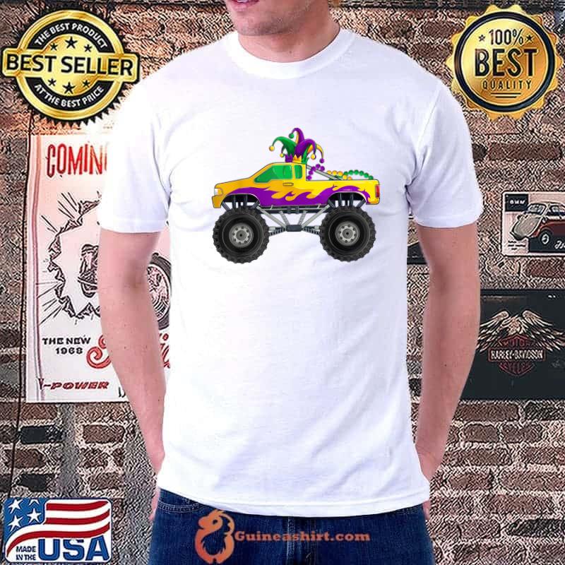 Mardi Gras Monster Truck Beads Jester Hat Shirt, Kids Boys T-Shirt Unisex