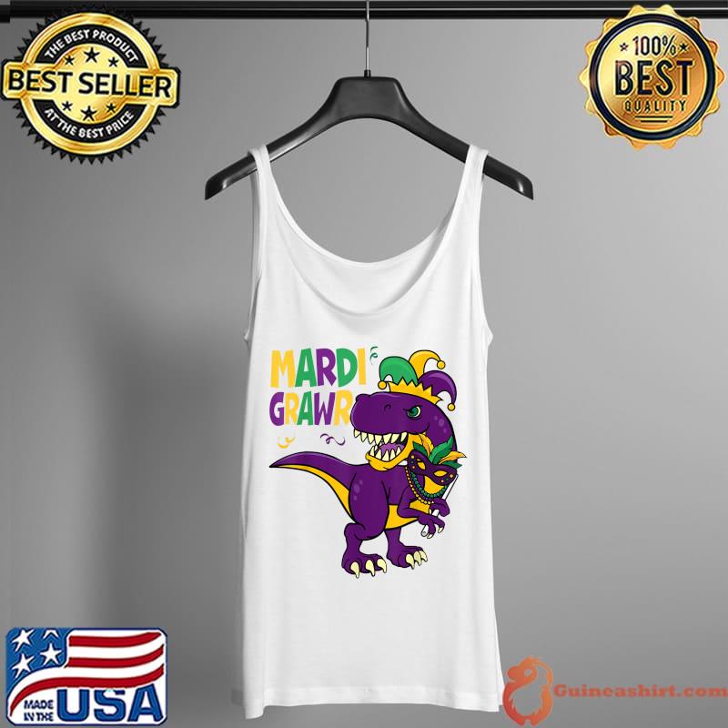 Mardi Grawr T Rex Dinosaur Mardi Gras Bead Kids Boys Girls T-Shirt Tank Top