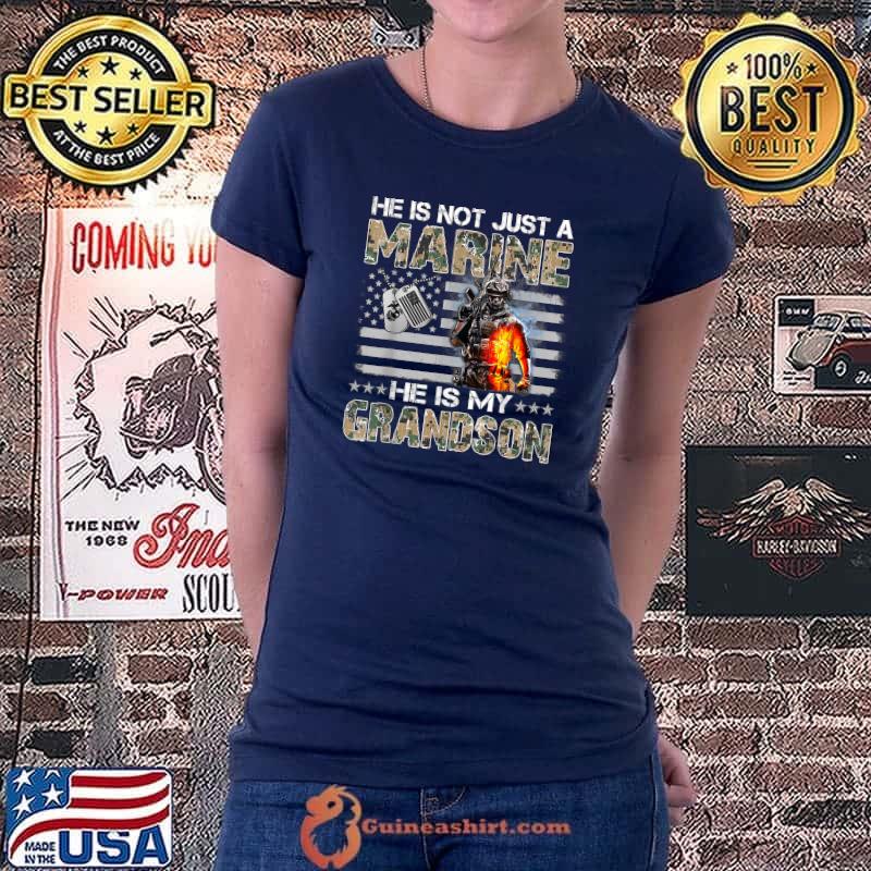 My Grandson Is A Marine Proud Grandma Proud Grandpa T-Shirt Ladiestee