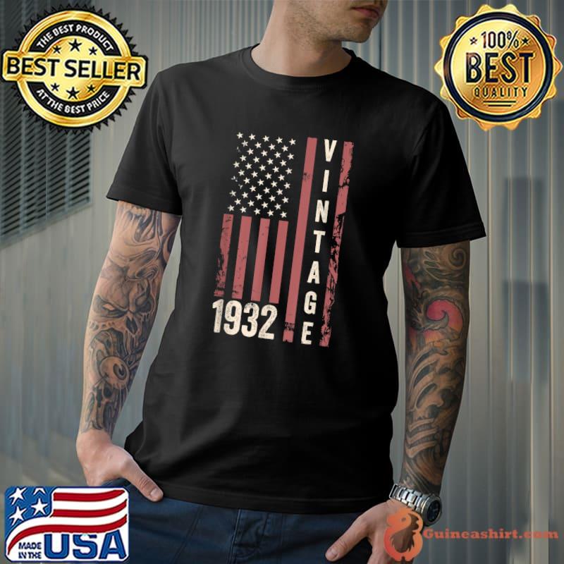 Nice Vintage 1932 90th Birthday 90 Years Old Funny American Flag T-Shirt