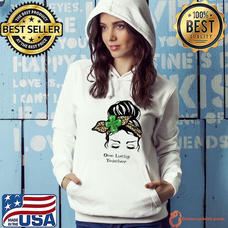 One Lucky Teacher Leopard Plaid Clover St Patricks Day Irish T-Shirt