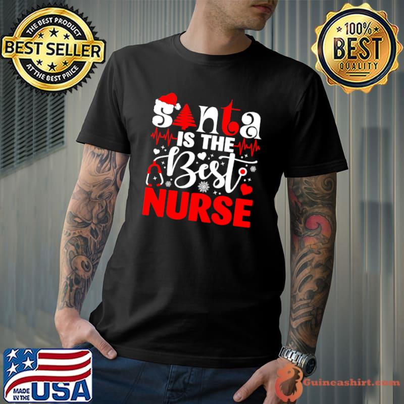 Santa Is The Best Nurse Christmas Pajama Lights Nursing T-shirt