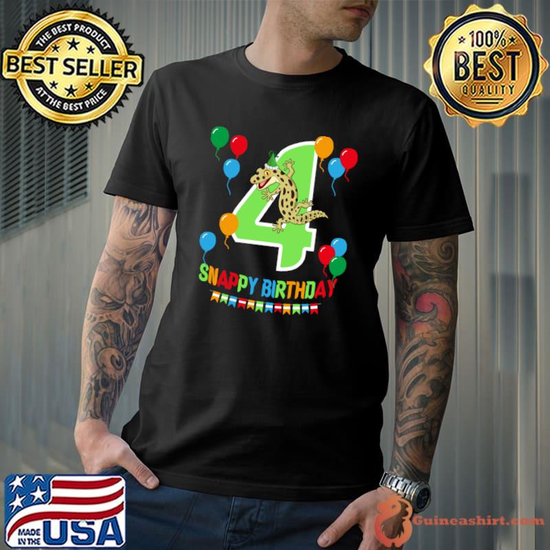 Snappy Birthday 4th 4 years Kids Party Gecko Lizard Lover T-shirt