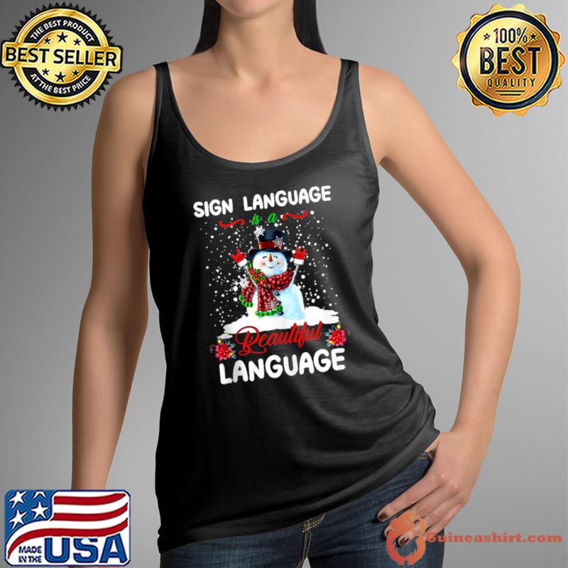 Snowman Sign Language Beautiful Merry Christmas T- Tank Top