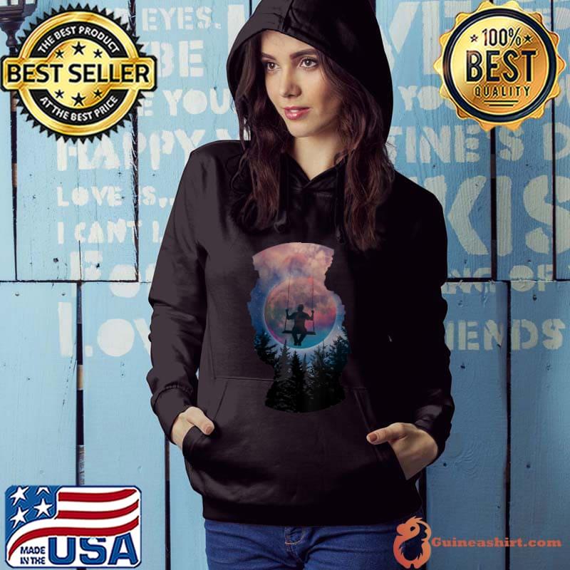 Swinging At Night Full Moon In The Forest For Selenophiles T- Hoodie